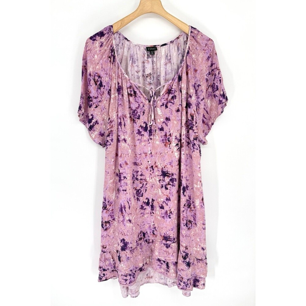 Evans/Avenue Plus Size Dress 26/28 3X 4X EUC Boho Tired Ruffle Pink‎ Purple